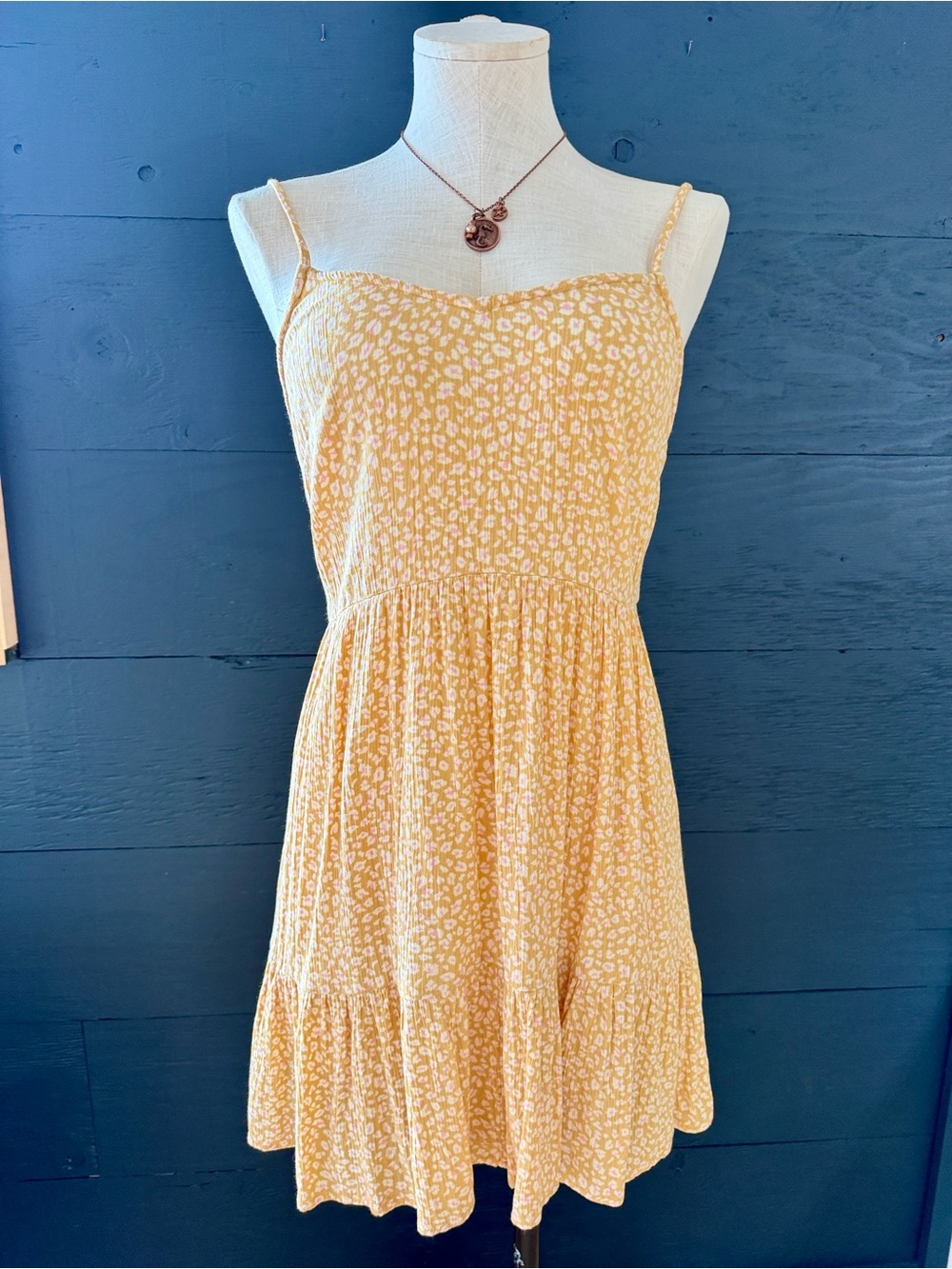 Billabong Yellow Floral Smocked Tiered Mini Dress Size S